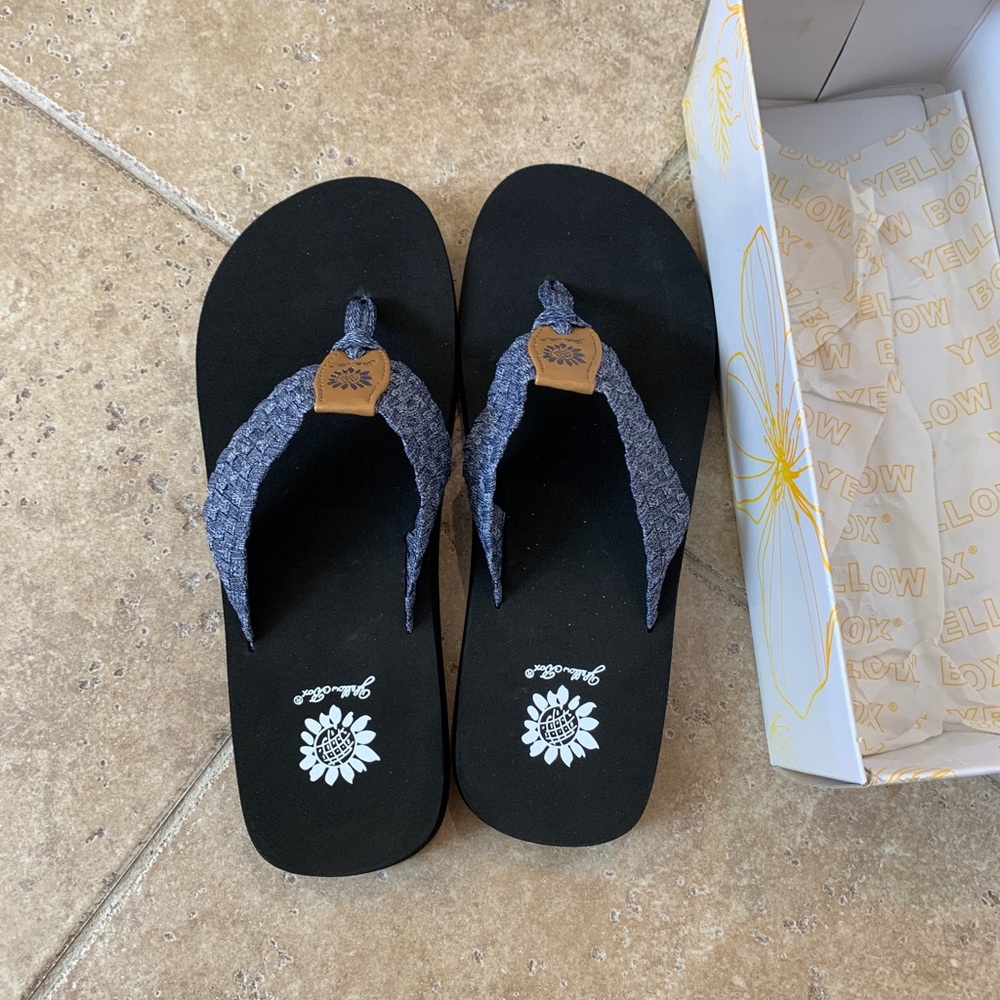 Yellow box flip flops